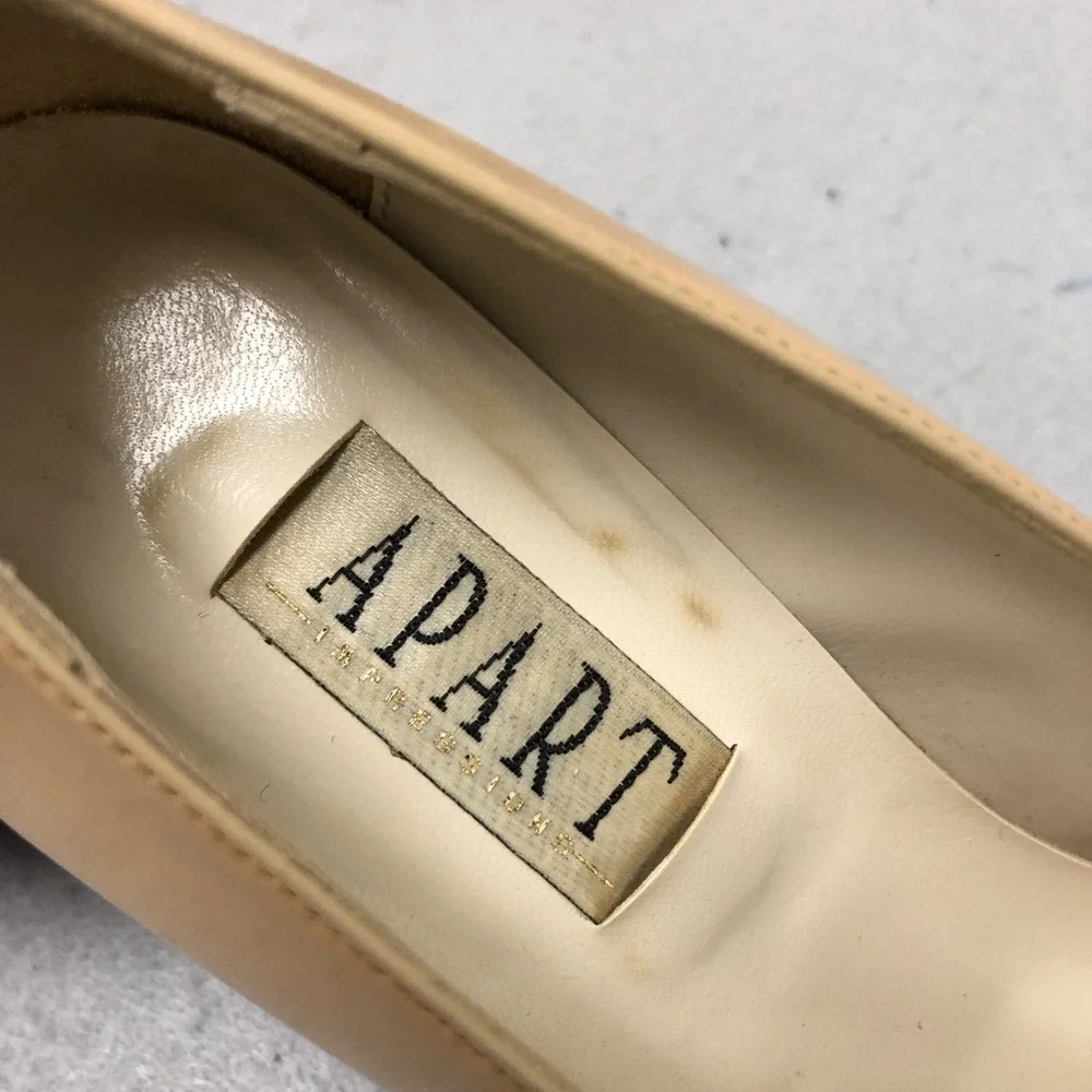 Vintage Apart Leather Pumps Womens 8.5 Beige Bow‎ Square Toe Business Career